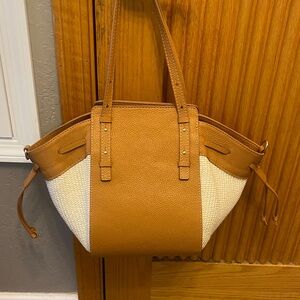 Cuir Veritable leather Tan and woven Cream Women's Handbag Made in Italy